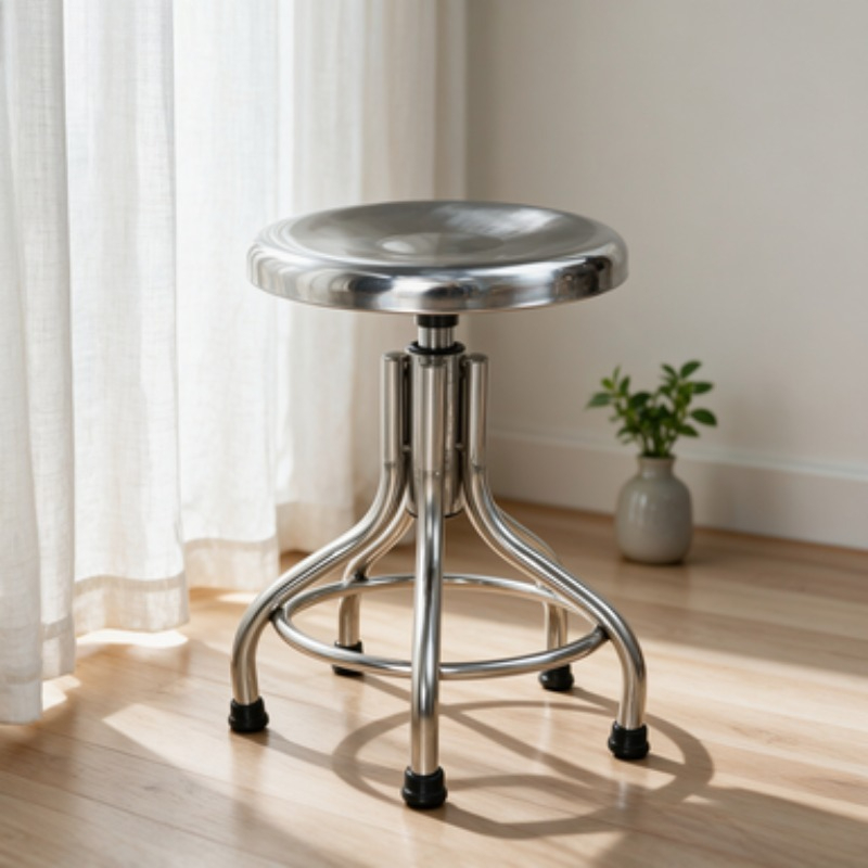 Medical Lab Chair - Sgabello Girevole Rotondo in Acciaio Inox